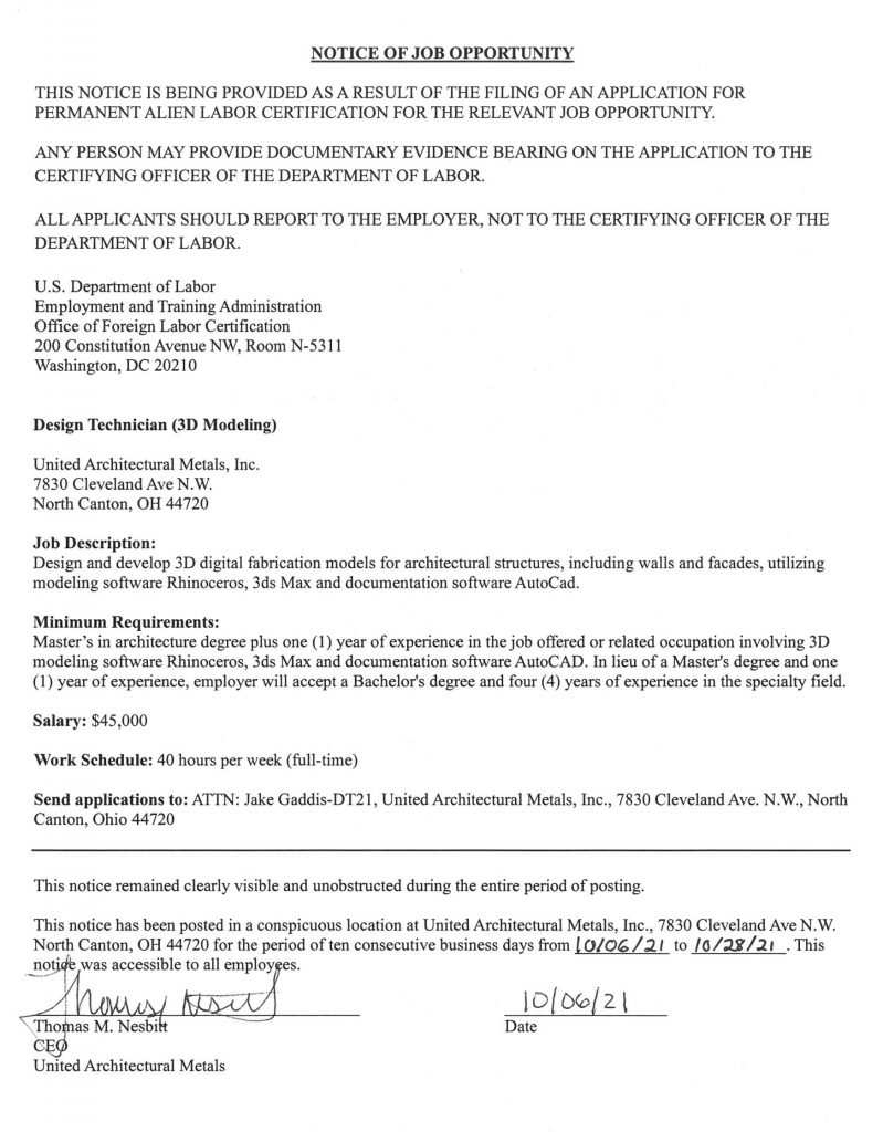 Notice of Job Opportunity 10.06.21